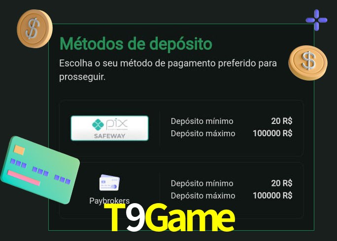O cassino T9Game oferece uma grande variedade de métodos de pagamento